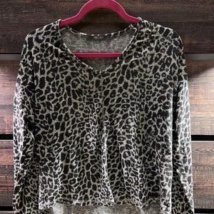 Grey & Black Animal Print High Low V Neck Sweater Size S